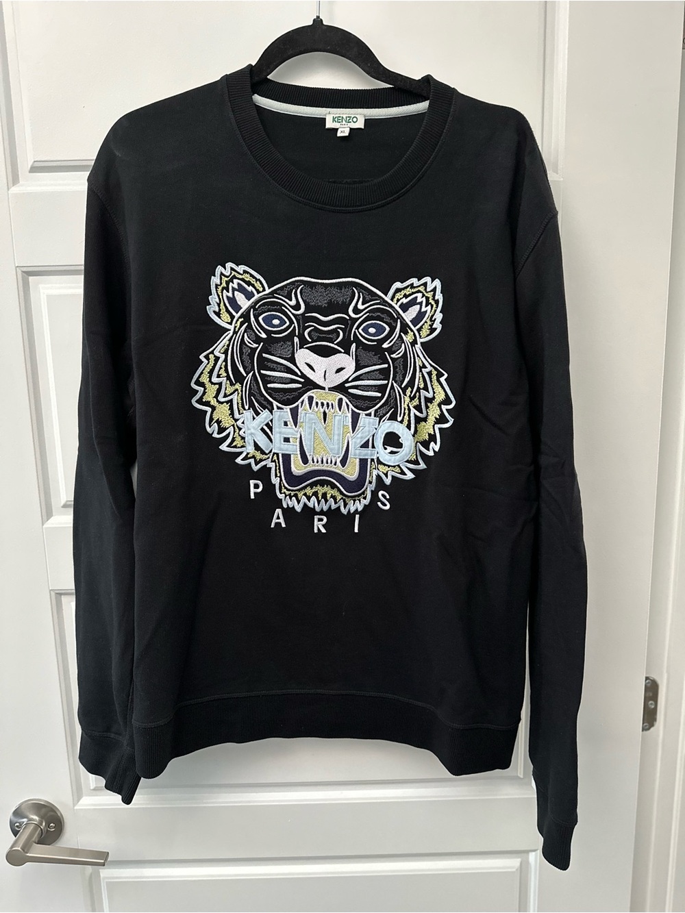 Kenzo Black Crewneck Sweatshirt with Multicolor Tiger Embroidery